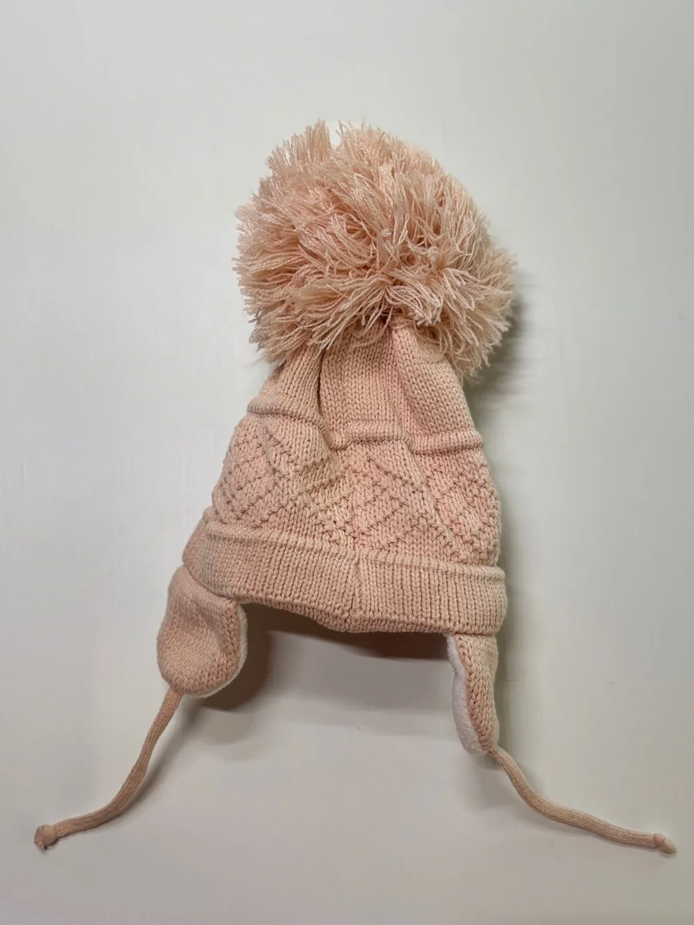 Langzhen Pink Knit Winter Hat Pom Pom Ear Flap Size S